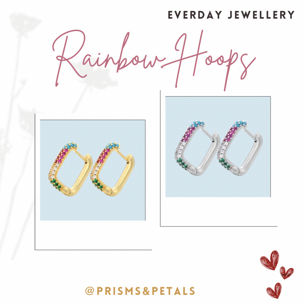 Gold Plated Rainbow Cubic Zirconia Hoop Earrings