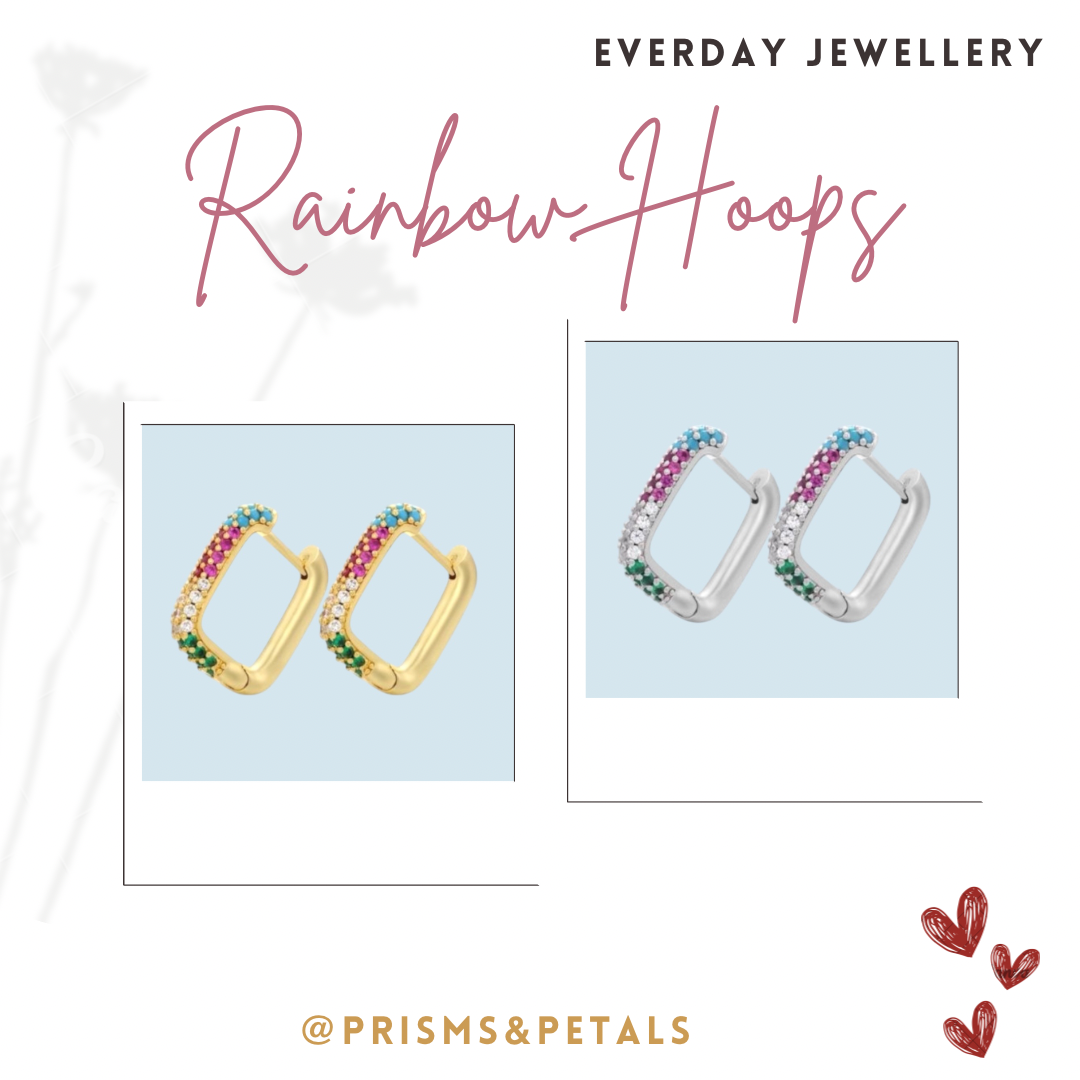 Gold Plated Rainbow Cubic Zirconia Hoop Earrings