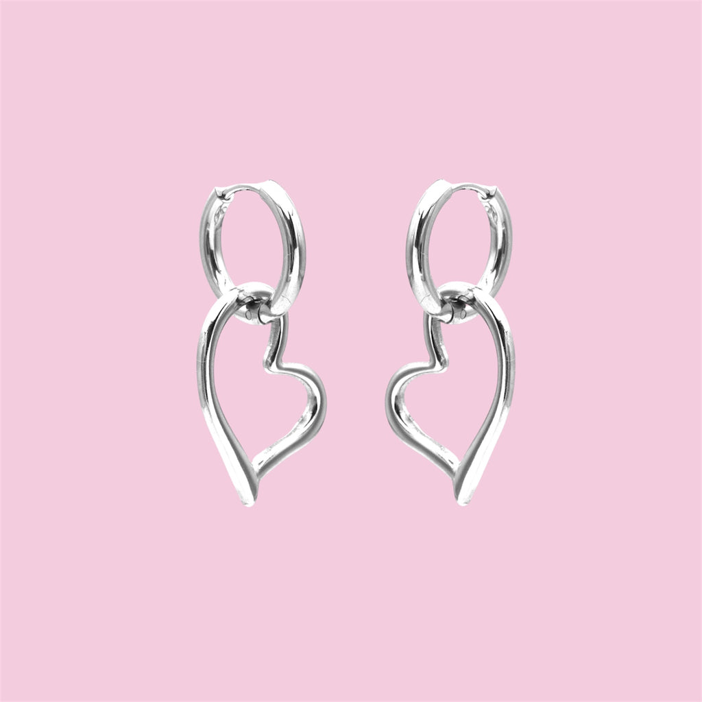 Silver Tone Heart Hoop Earrings