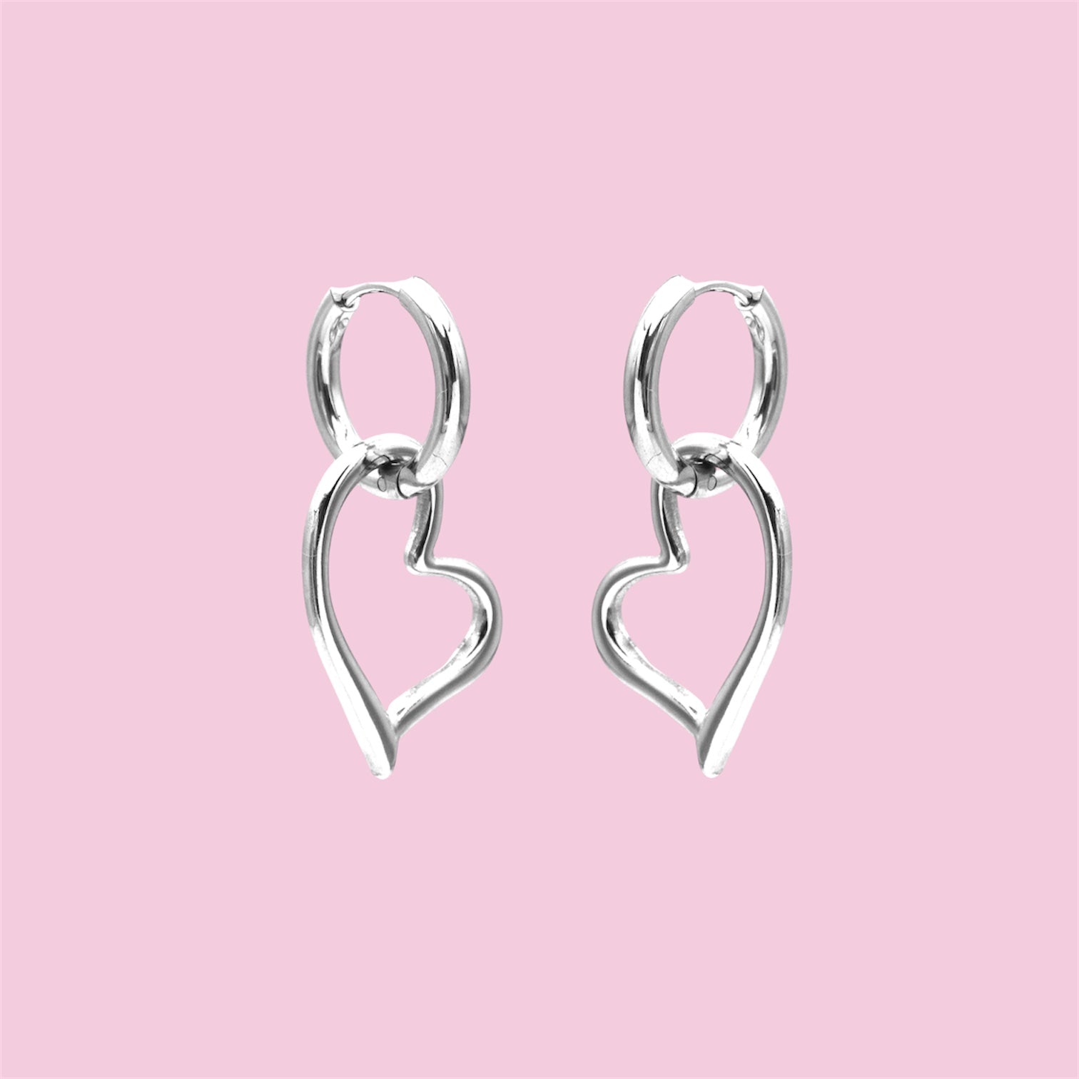 Silver Tone Heart Hoop Earrings