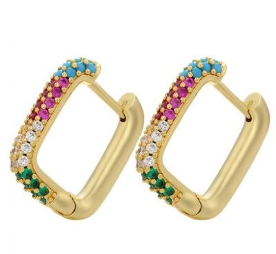 Gold Plated Rainbow Cubic Zirconia Hoop Earrings