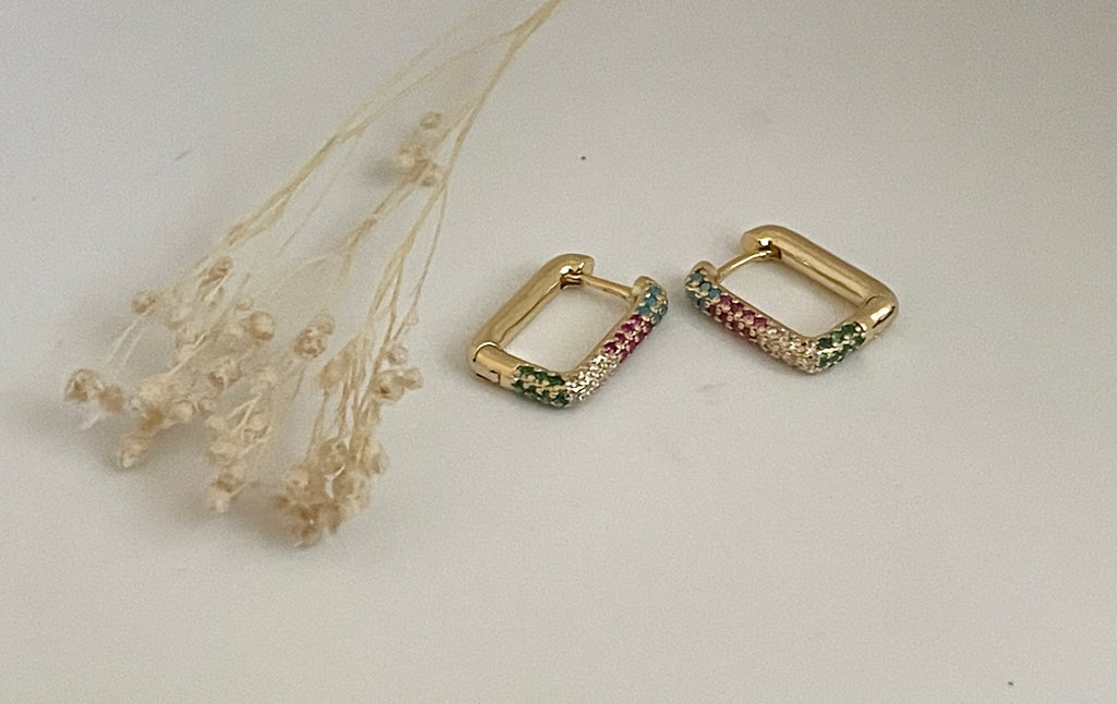 Gold Plated Rainbow Cubic Zirconia Hoop Earrings