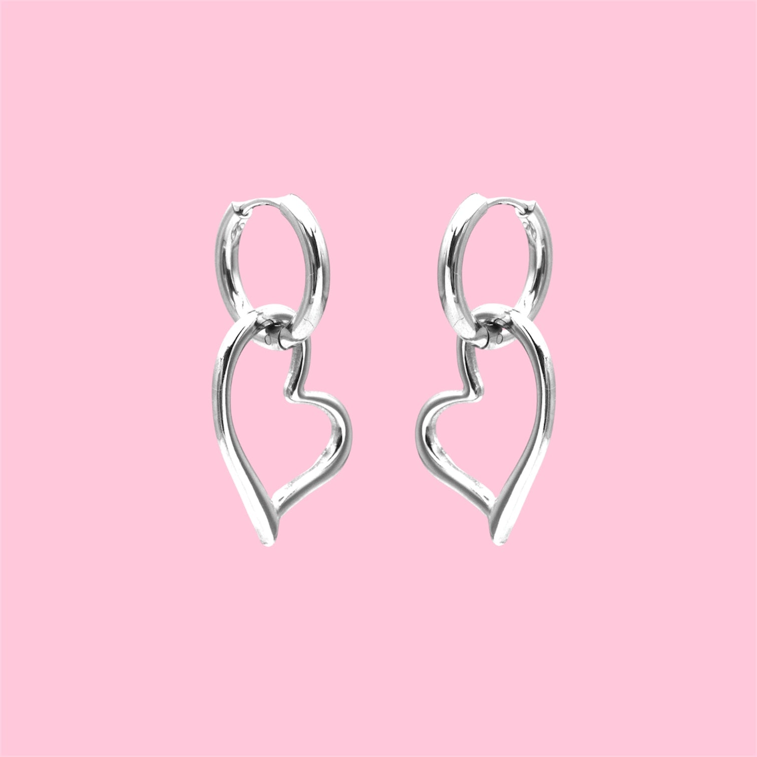 Silver Tone Heart Hoop Earrings