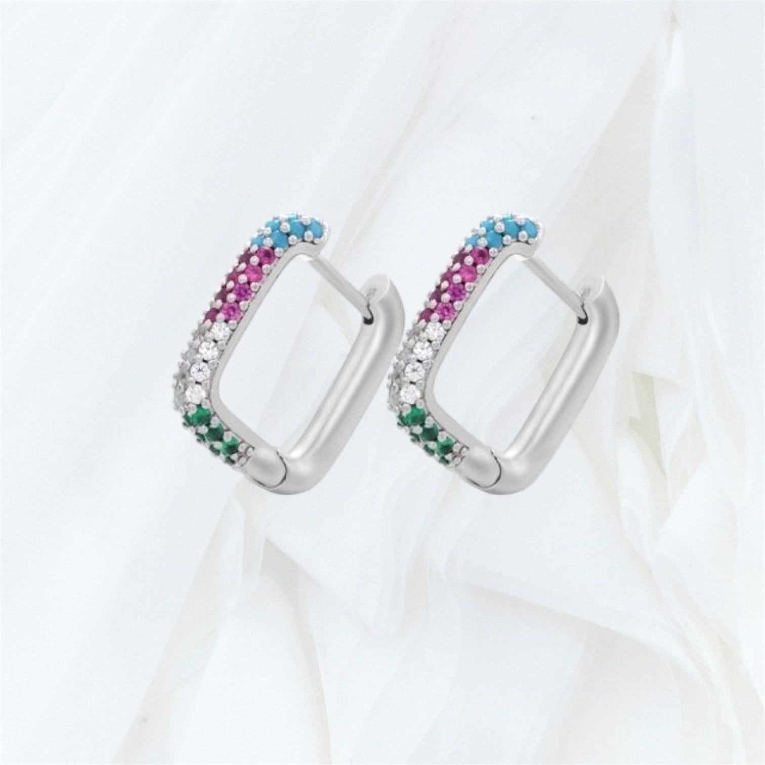 Silver Rainbow Cubic Zirconia Hoop Earrings