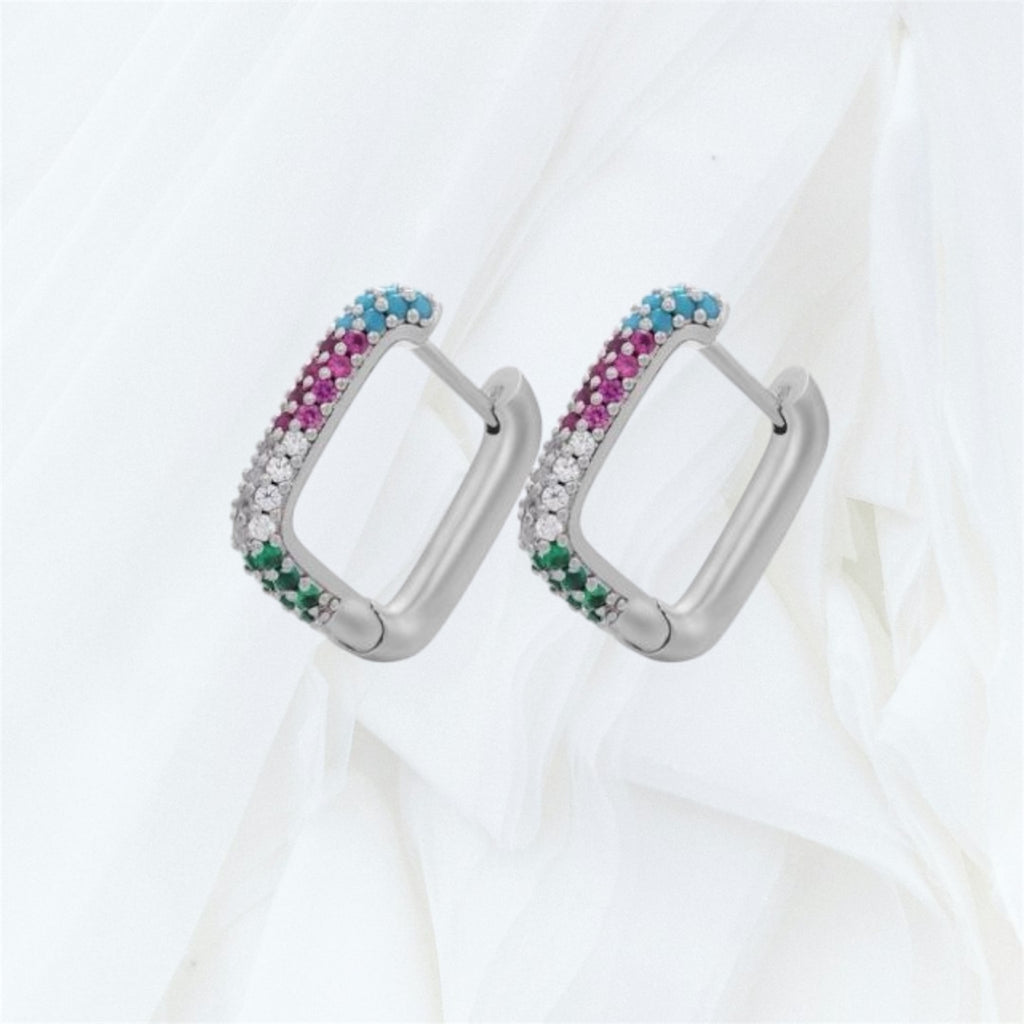 Silver Rainbow Cubic Zirconia Hoop Earrings