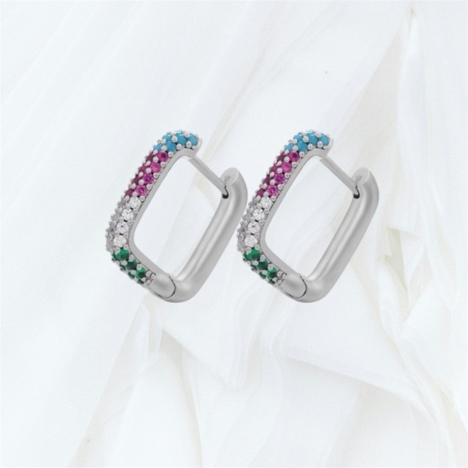 Silver Rainbow Cubic Zirconia Hoop Earrings