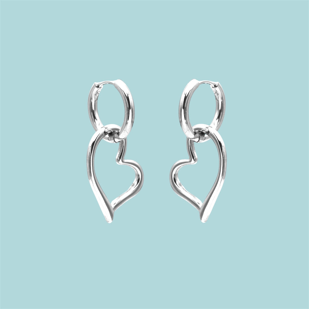 Silver Tone Heart Hoop Earrings