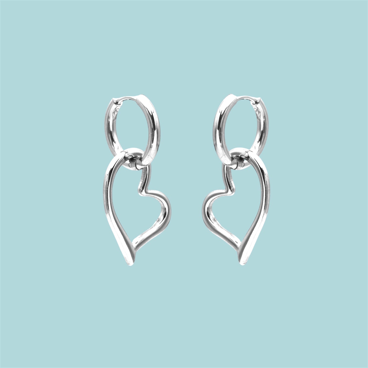 Silver Tone Heart Hoop Earrings