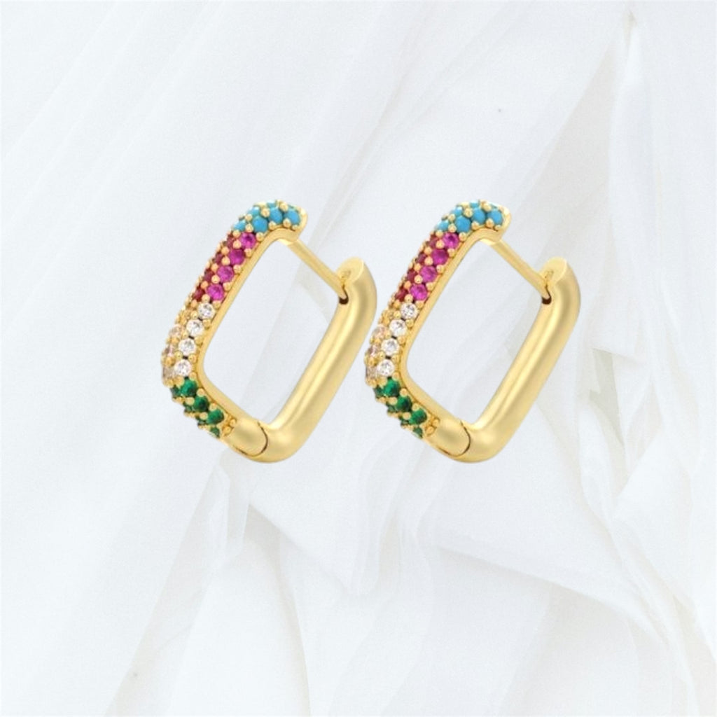 Gold Plated Rainbow Cubic Zirconia Hoop Earrings