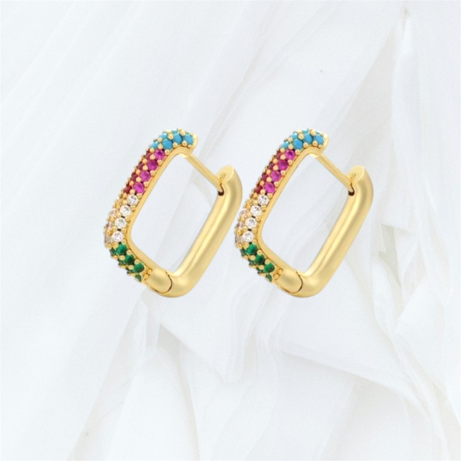 Gold Plated Rainbow Cubic Zirconia Hoop Earrings