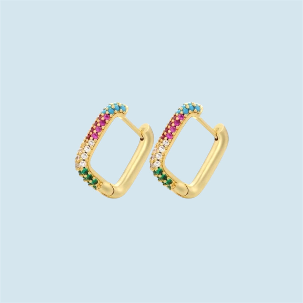 Gold Plated Rainbow Cubic Zirconia Hoop Earrings
