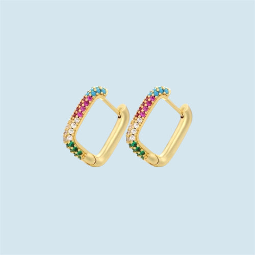 Gold Plated Rainbow Cubic Zirconia Hoop Earrings