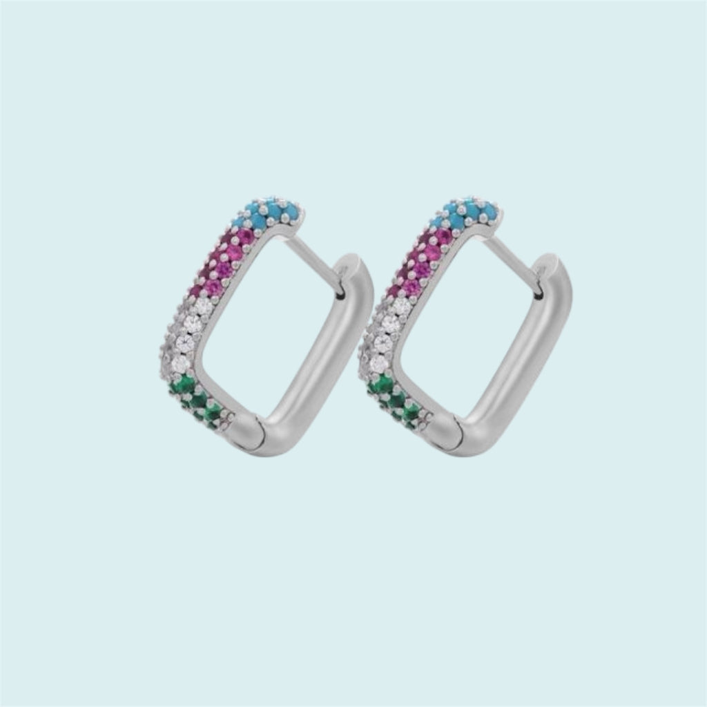 Silver Rainbow Cubic Zirconia Hoop Earrings