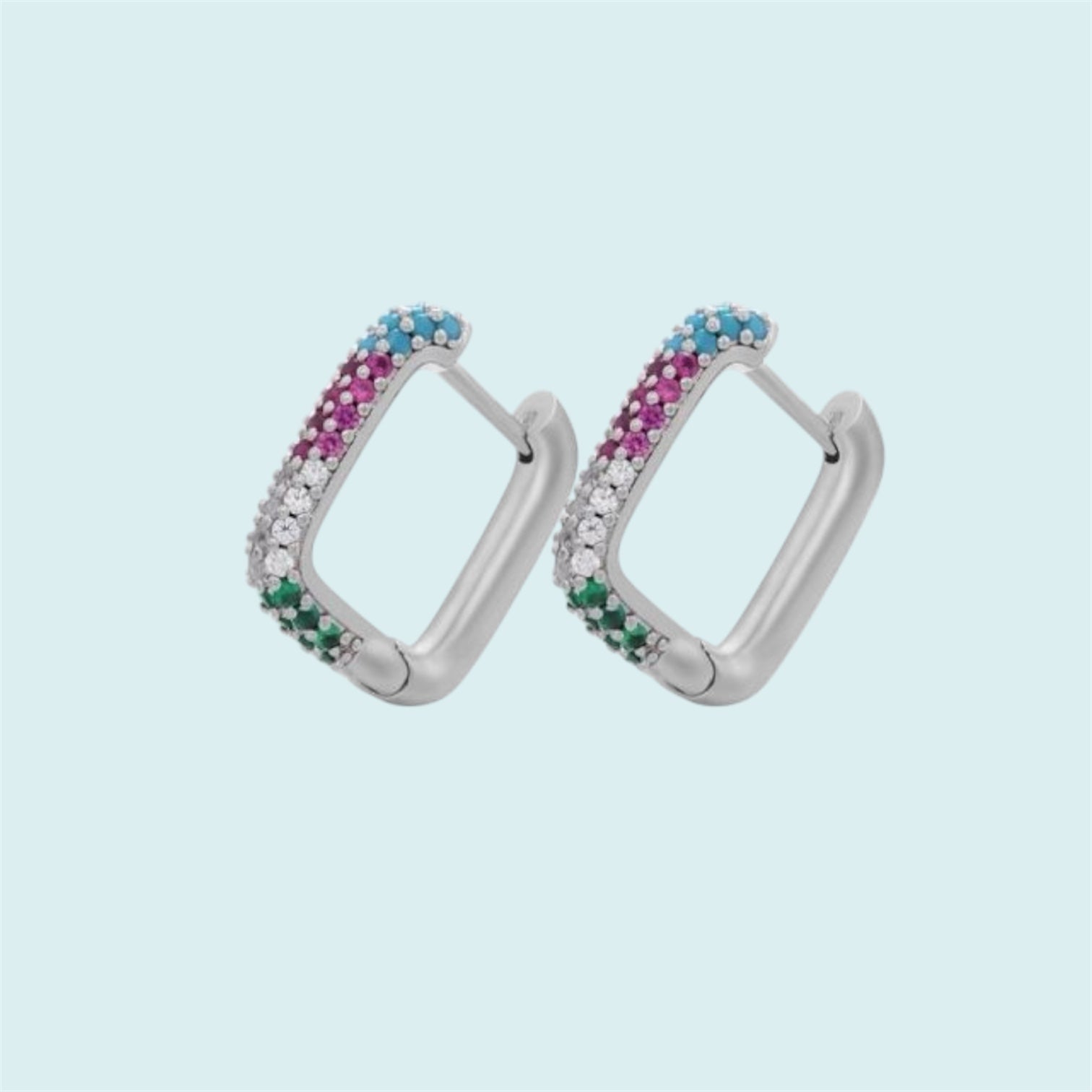 Silver Rainbow Cubic Zirconia Hoop Earrings
