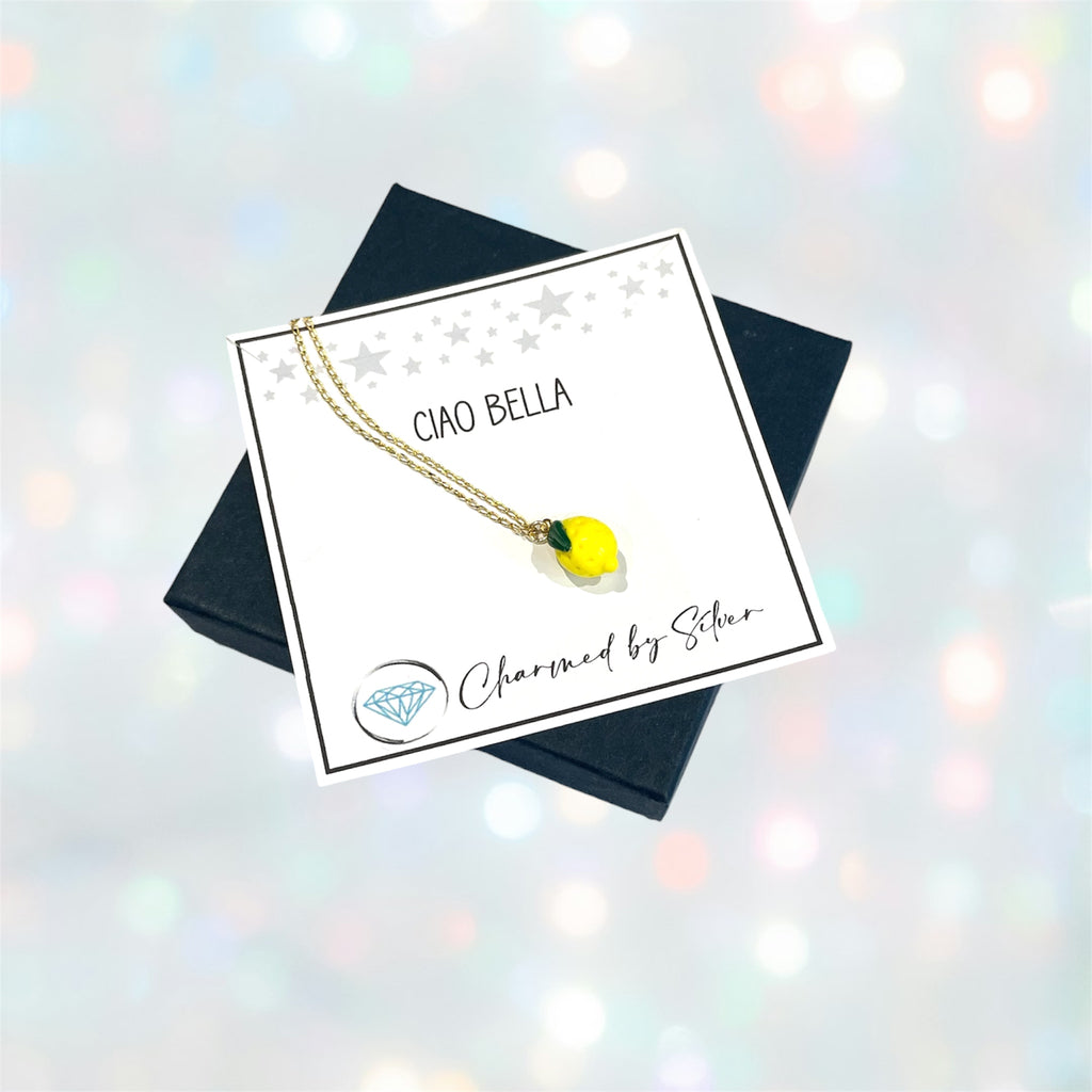 Gold Vermeil & Murano Glass Lemon Charm Necklace - Ciao Bella
