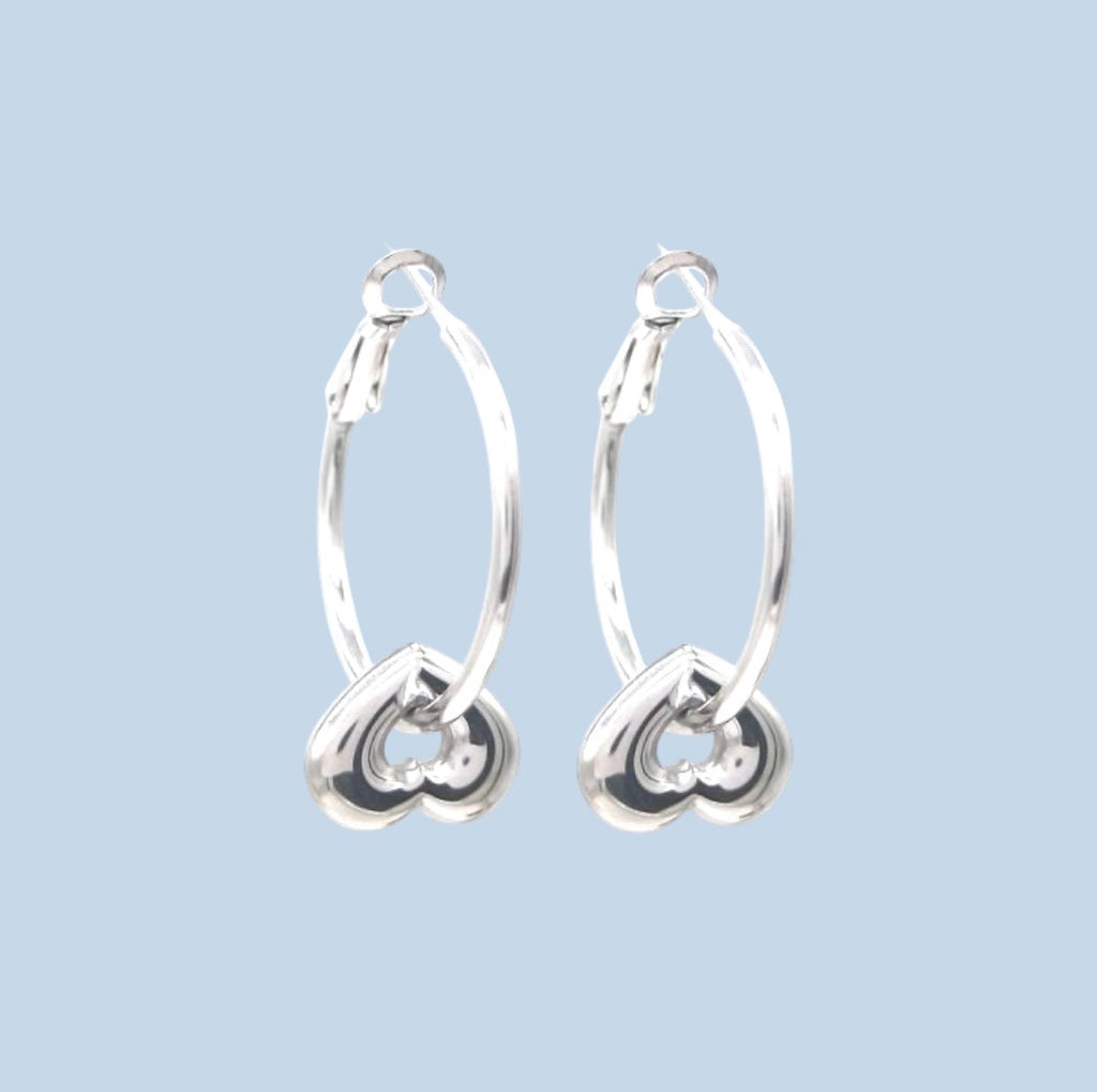 Silver Tone Heart Hoop Earrings