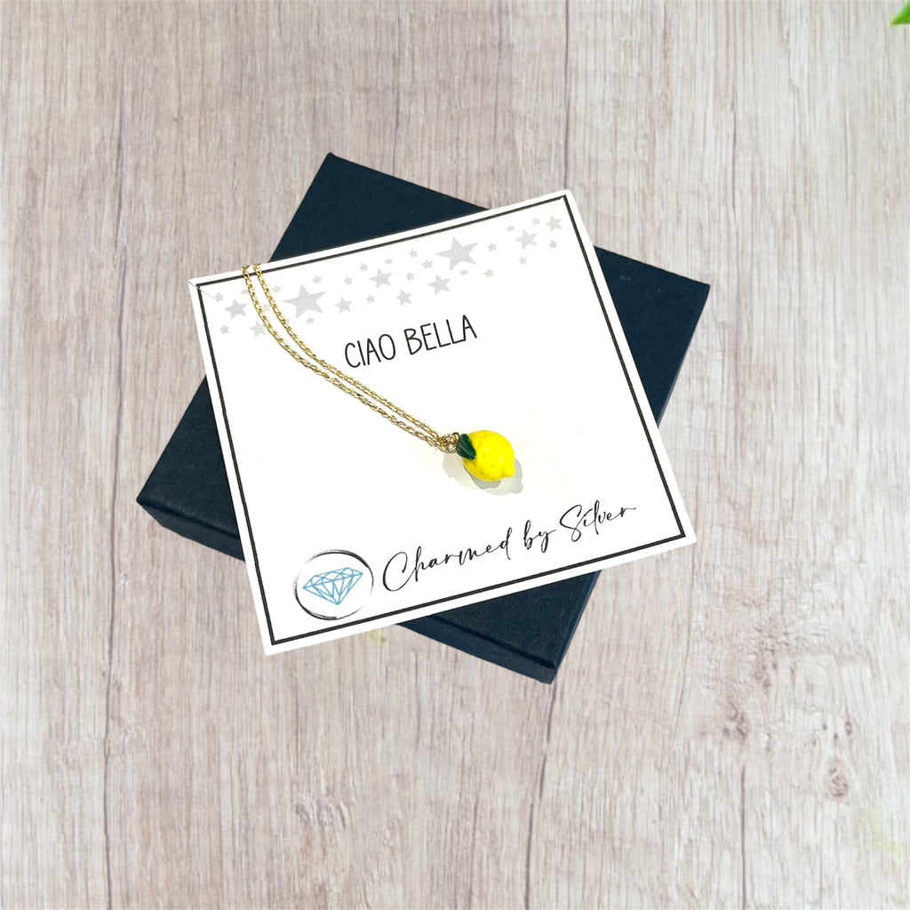 Gold Vermeil & Murano Glass Lemon Charm Necklace - Ciao Bella