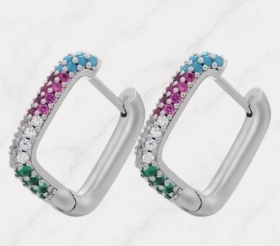 Silver Rainbow Cubic Zirconia Hoop Earrings