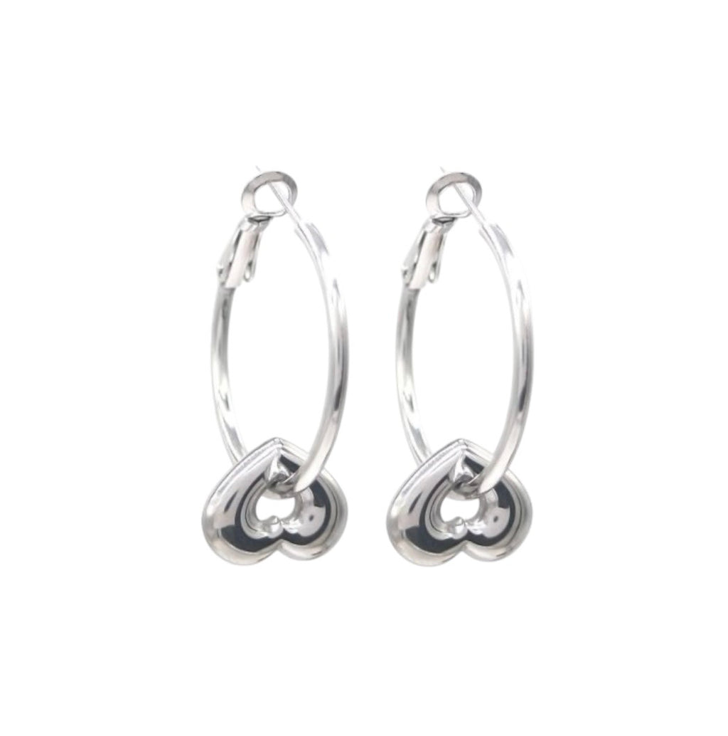 Silver Tone Heart Hoop Earrings
