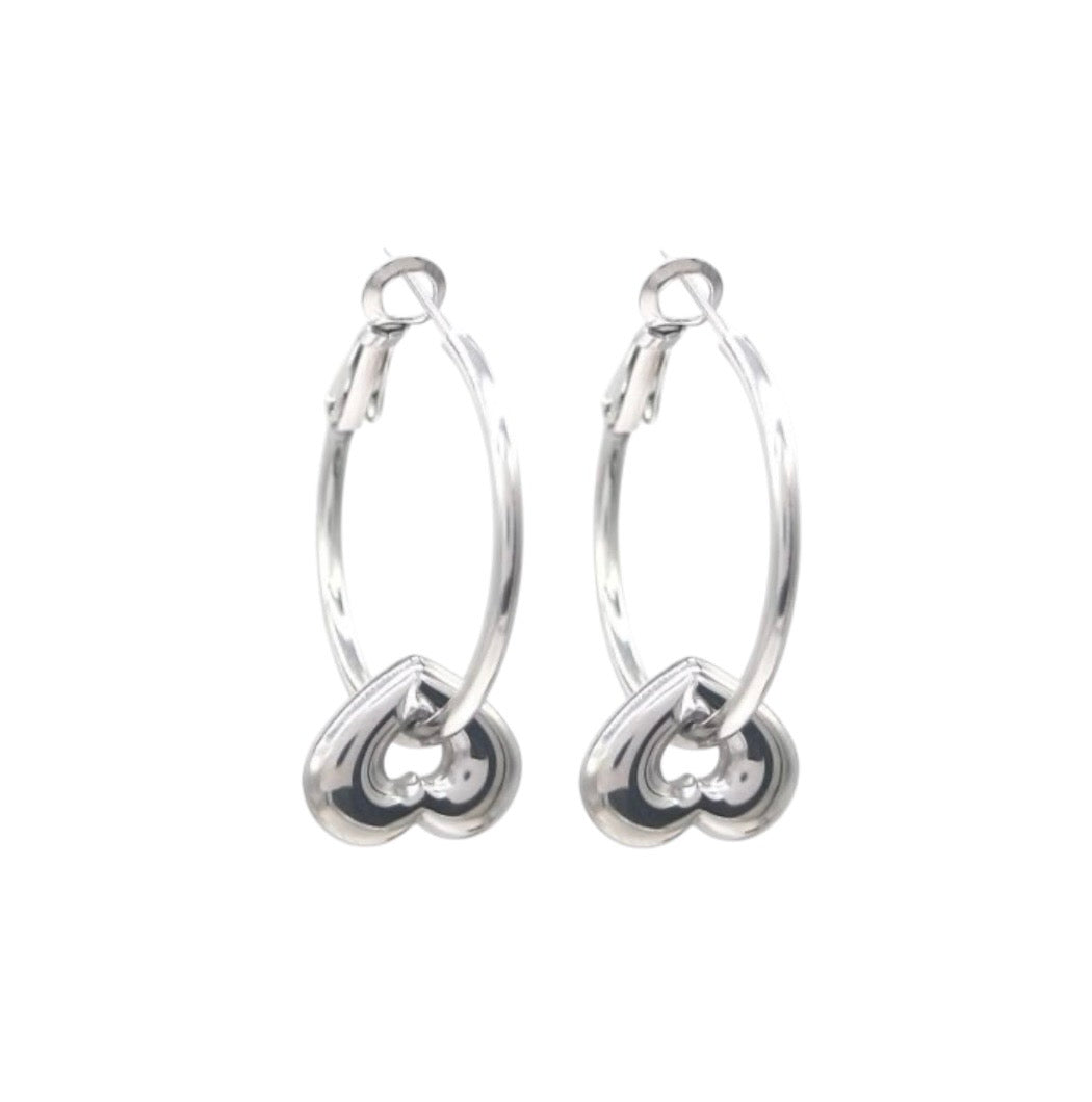 Silver Tone Heart Hoop Earrings