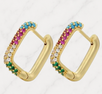 Gold Plated Rainbow Cubic Zirconia Hoop Earrings