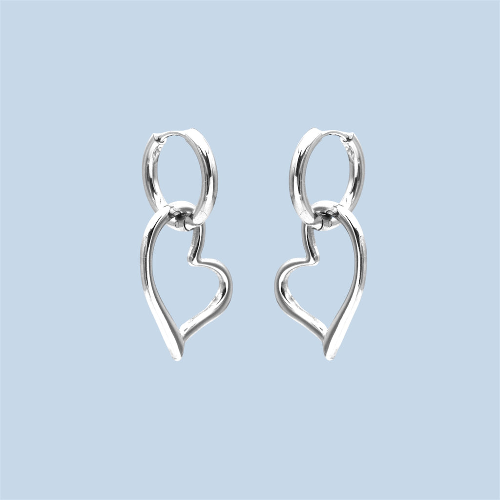 Silver Tone Heart Hoop Earrings