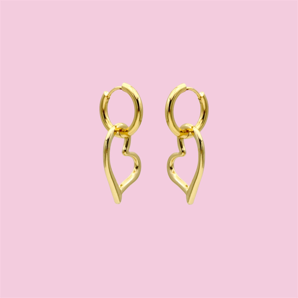 Gold Tone Heart Hoop Earrings