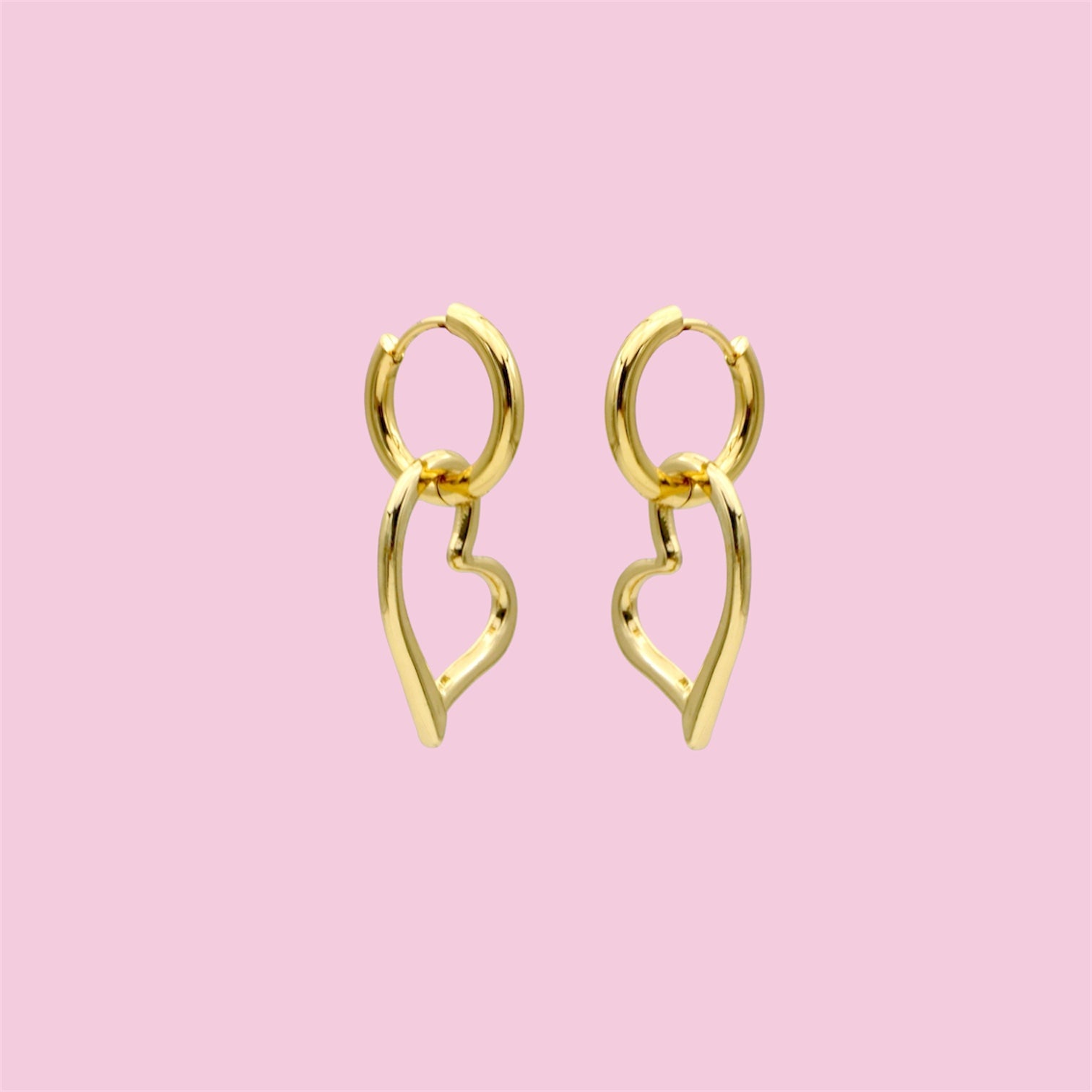 Gold Tone Heart Hoop Earrings