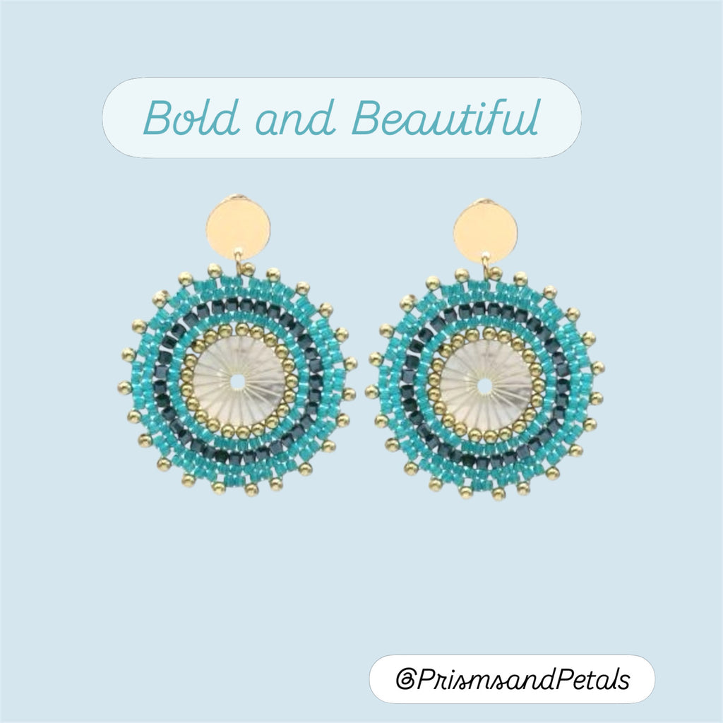Gold Turquoise Blue Bead Earrings