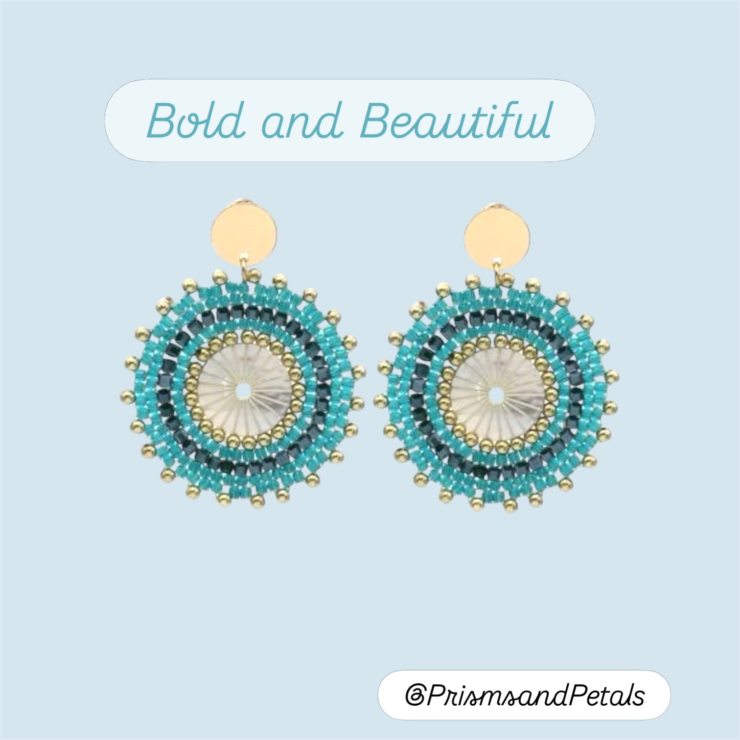 Gold Turquoise Blue Bead Earrings