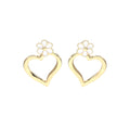 Gold Tone Heart Flower Stud Earrings