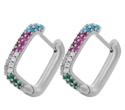 Silver Rainbow Cubic Zirconia Hoop Earrings