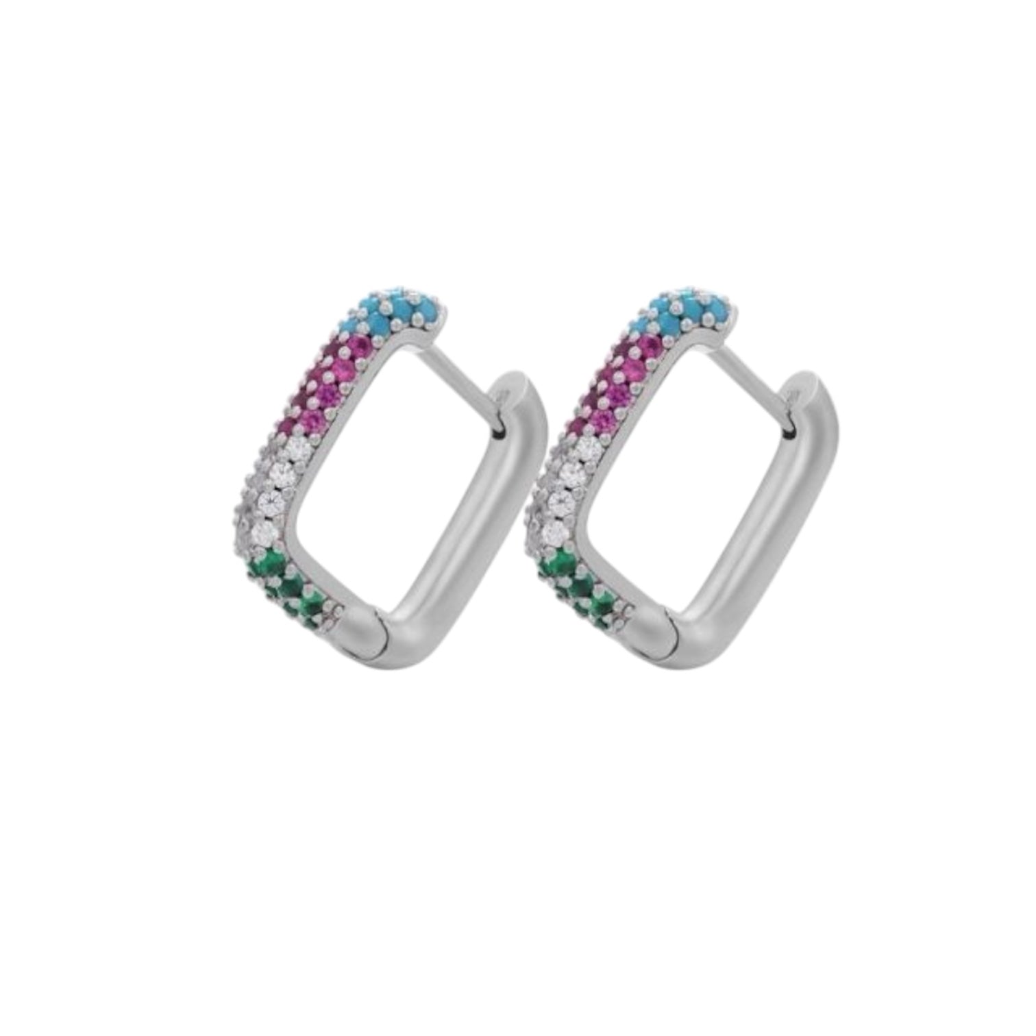 Silver Rainbow Cubic Zirconia Hoop Earrings