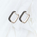 Silver Black Cubic Zirconia Hoop Earrings
