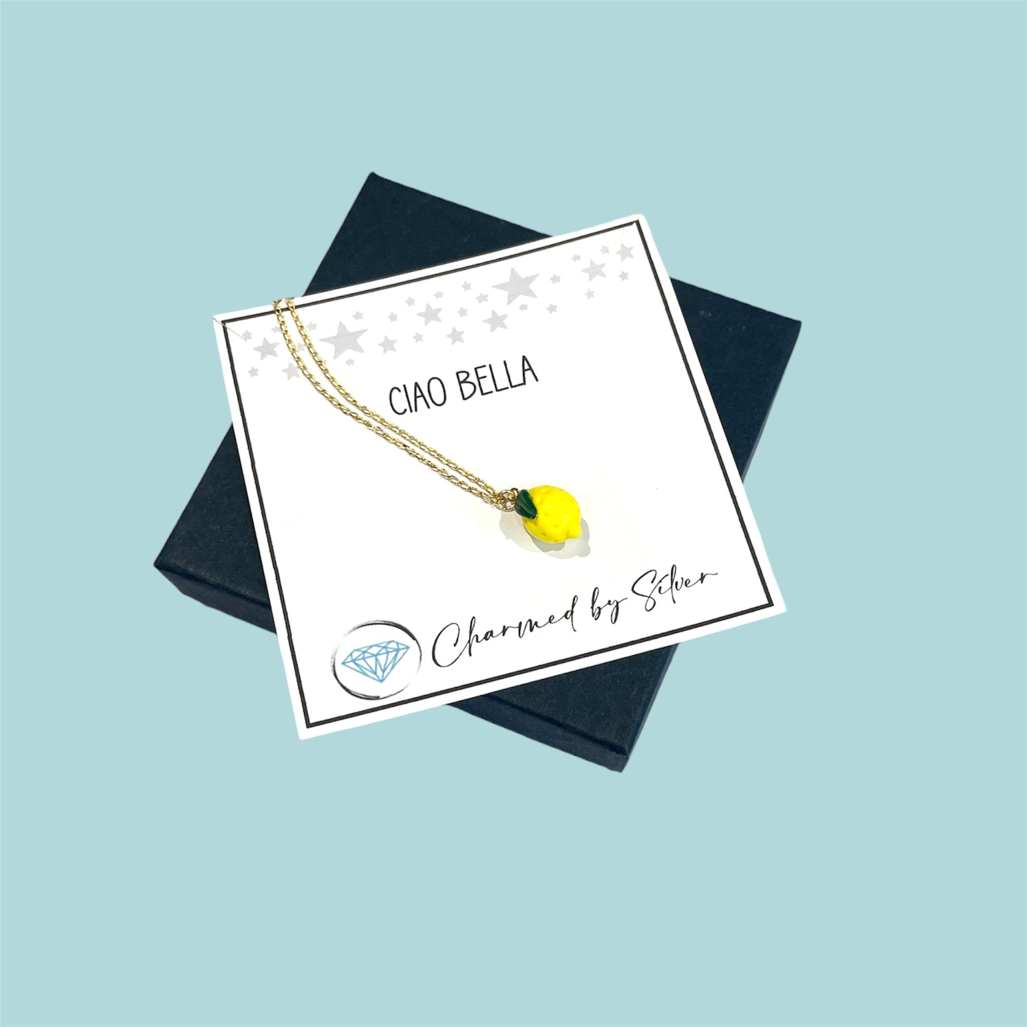 Gold Vermeil & Murano Glass Lemon Charm Necklace - Ciao Bella