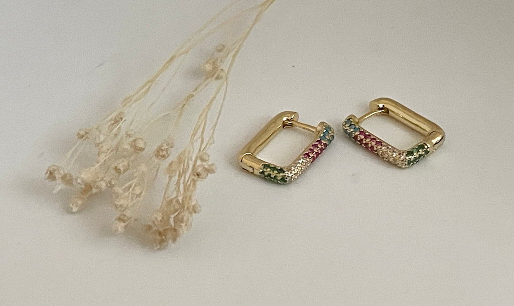 Gold Plated Rainbow Cubic Zirconia Hoop Earrings