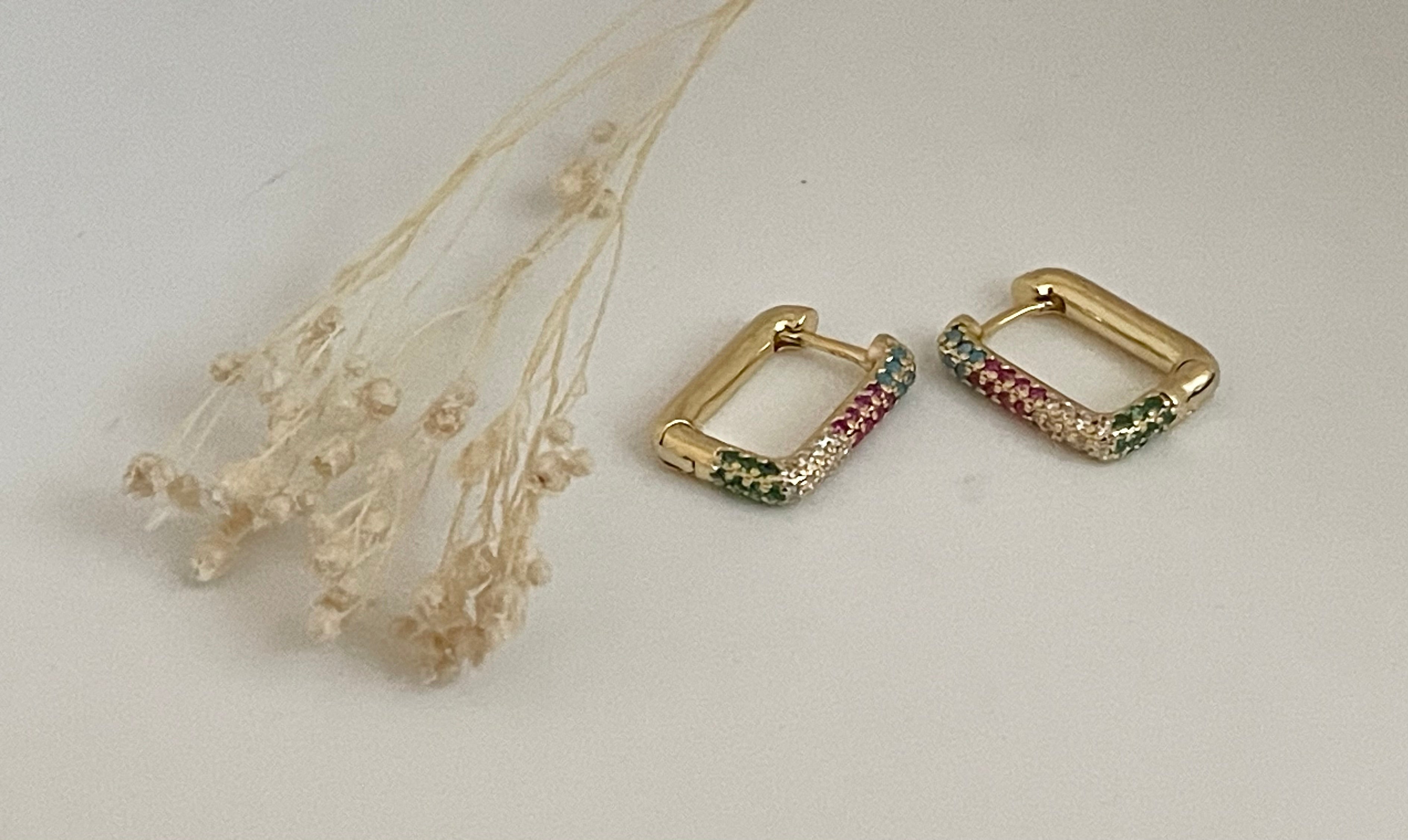 Gold Plated Rainbow Cubic Zirconia Hoop Earrings