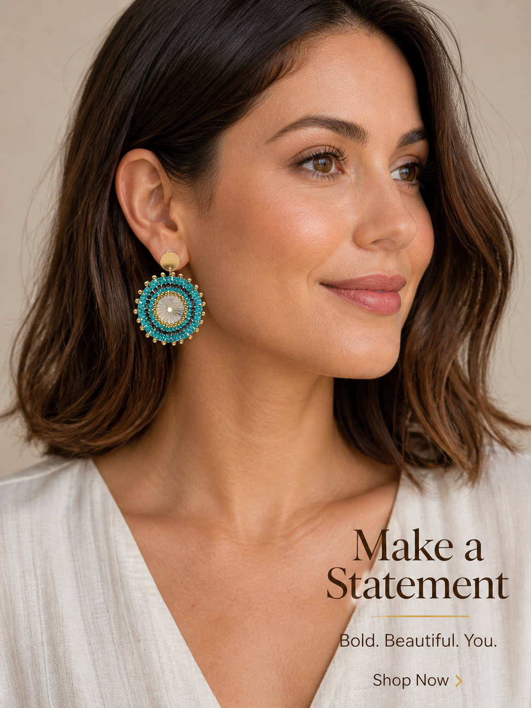 Gold Turquoise Blue Bead Earrings