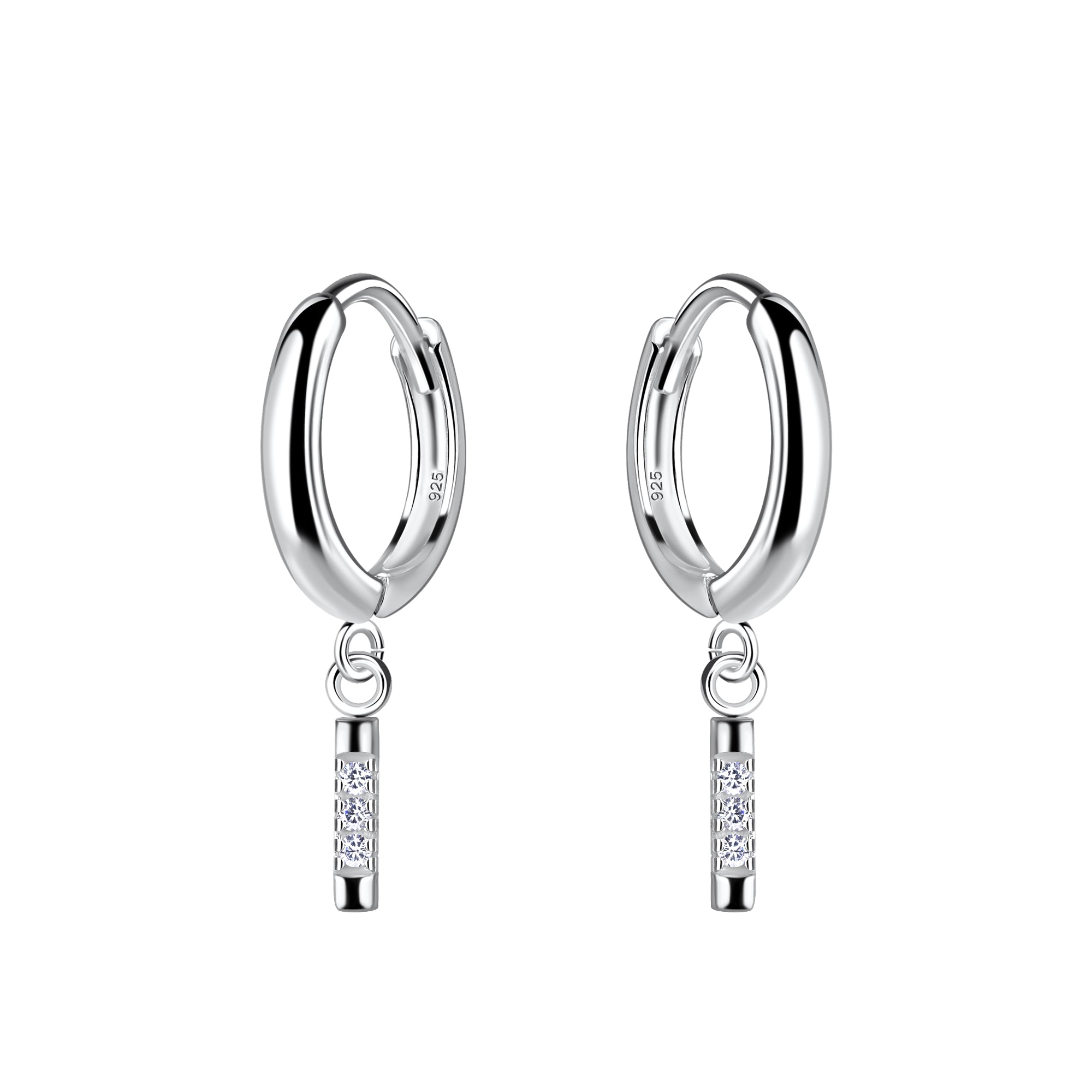 Sterling Silver CZ Bar Huggie Hoop Earrings