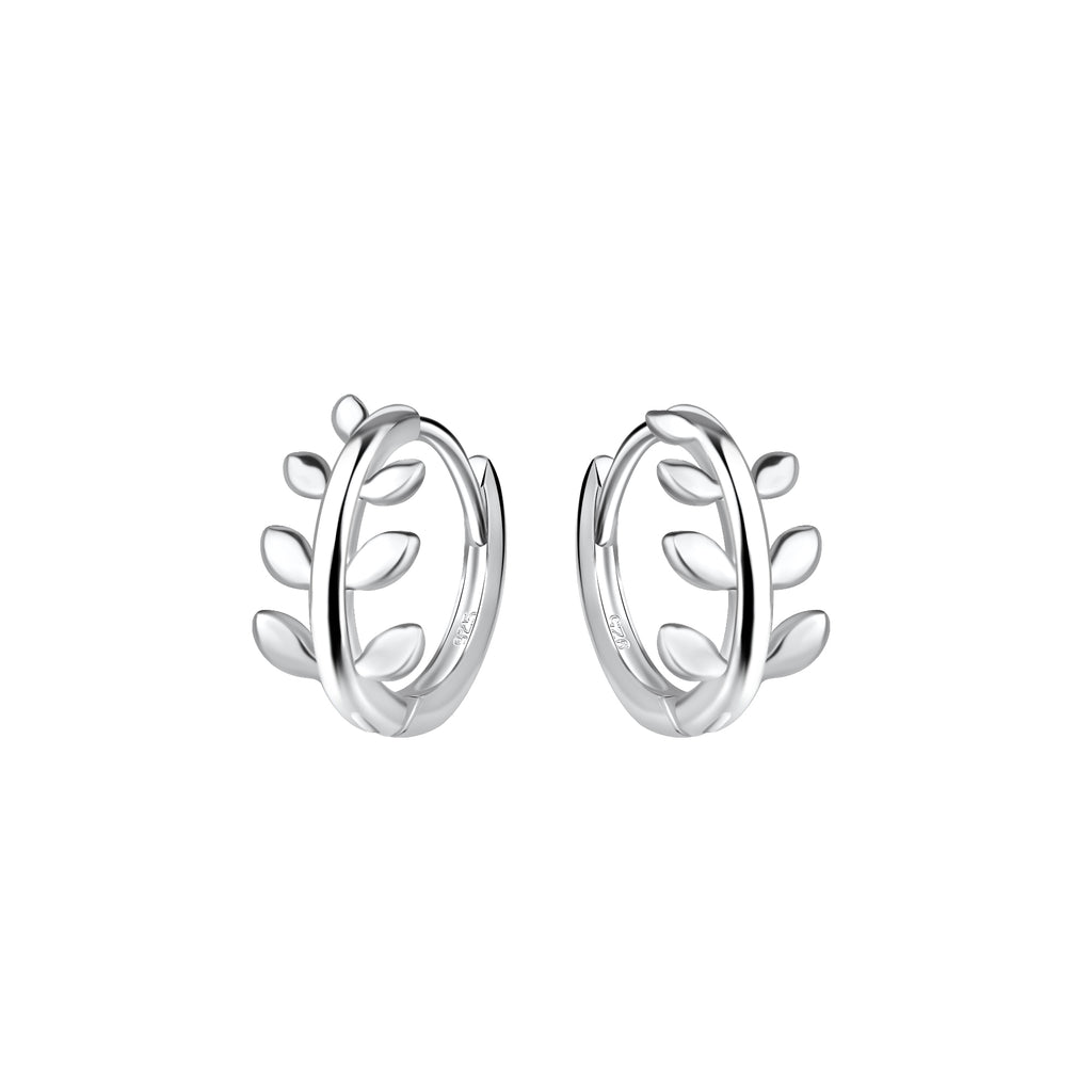 Sterling Silver Olive Leaf Huggie Hoop Earrings