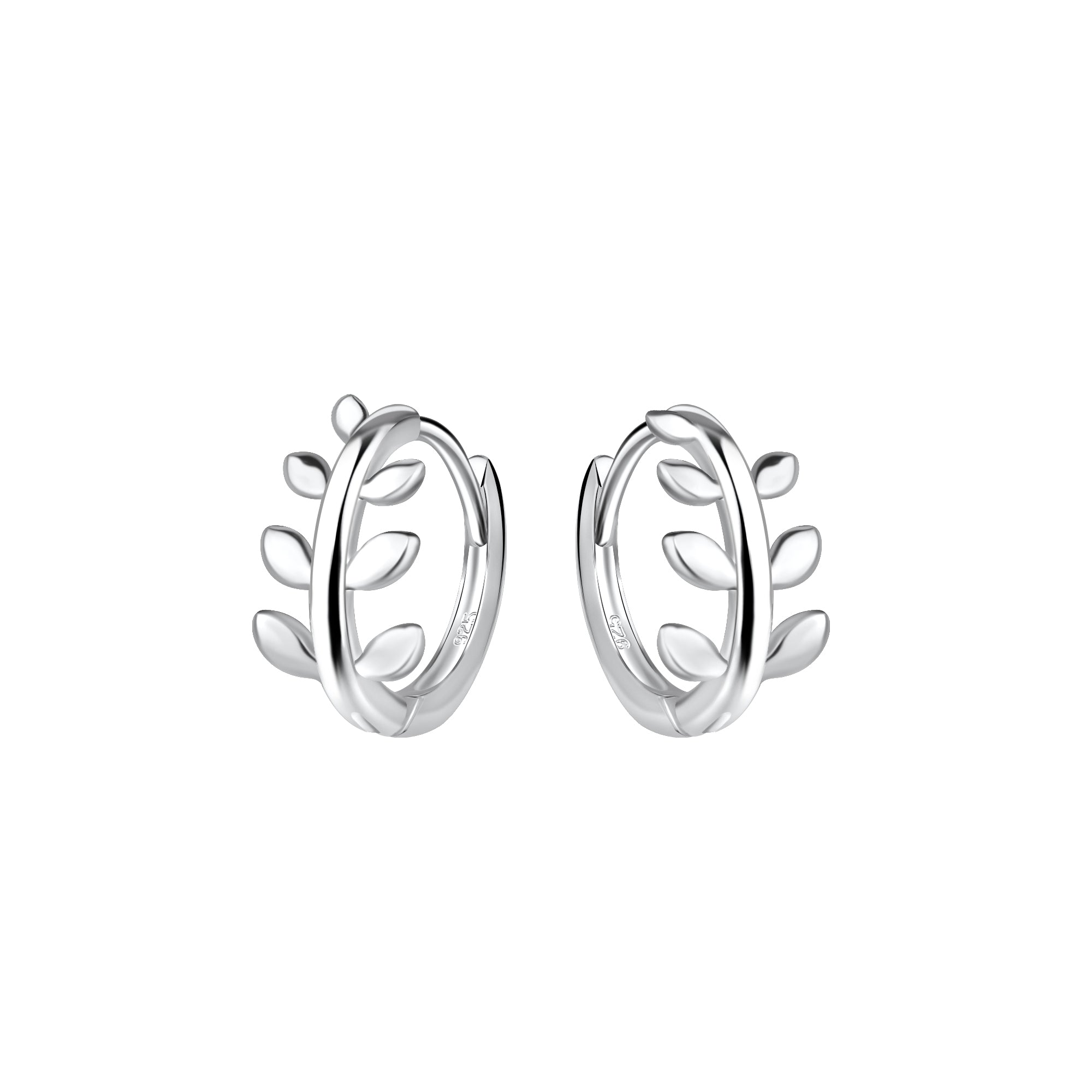 Sterling Silver Olive Leaf Huggie Hoop Earrings