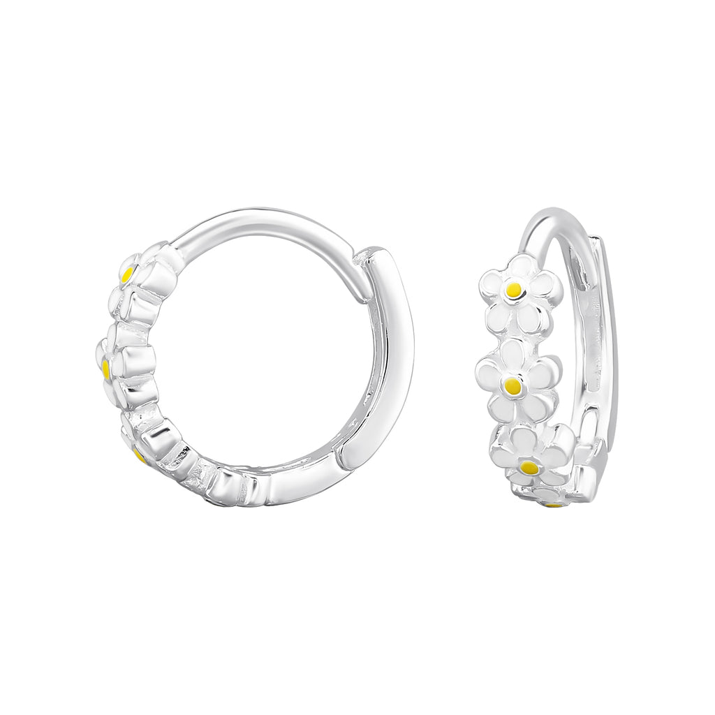 Sterling Silver Daisy Huggie Hoop Earrings