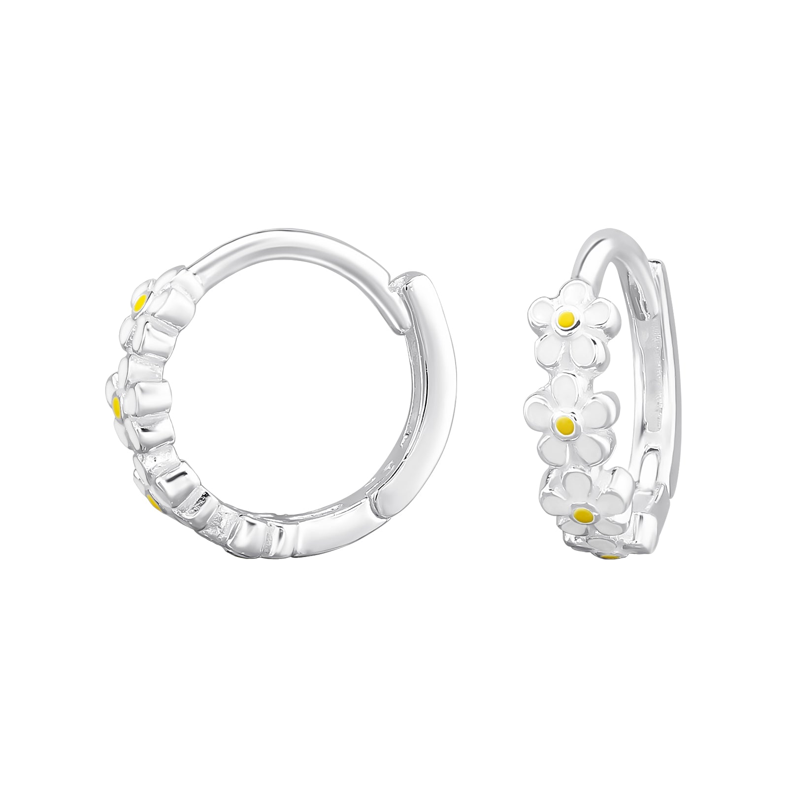 Sterling Silver Daisy Huggie Hoop Earrings