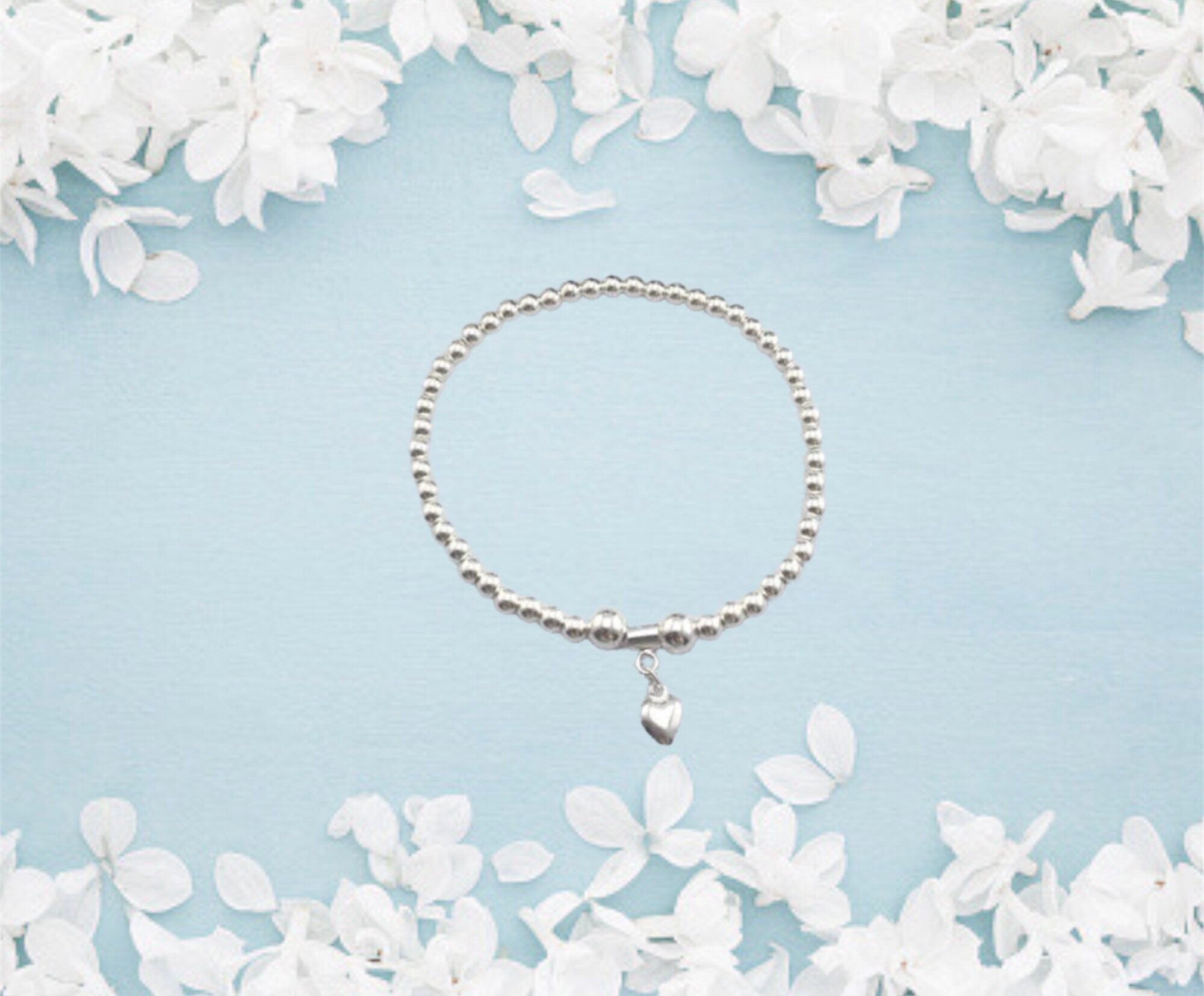 Sterling Silver Bead Heart Bracelet