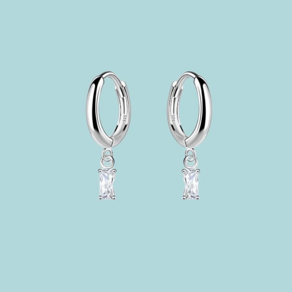 Sterling Silver Baguette CZ Huggie Hoop Earrings