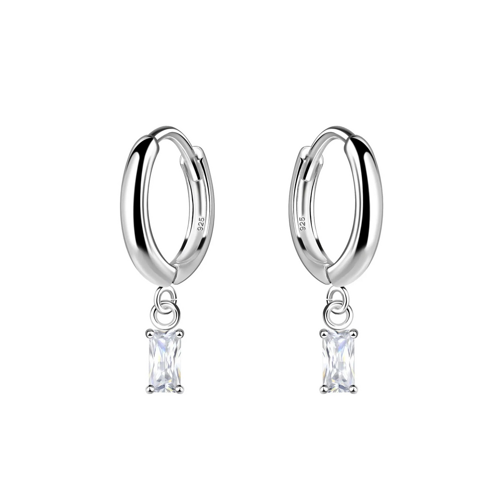 Sterling Silver Baguette CZ Huggie Hoop Earrings