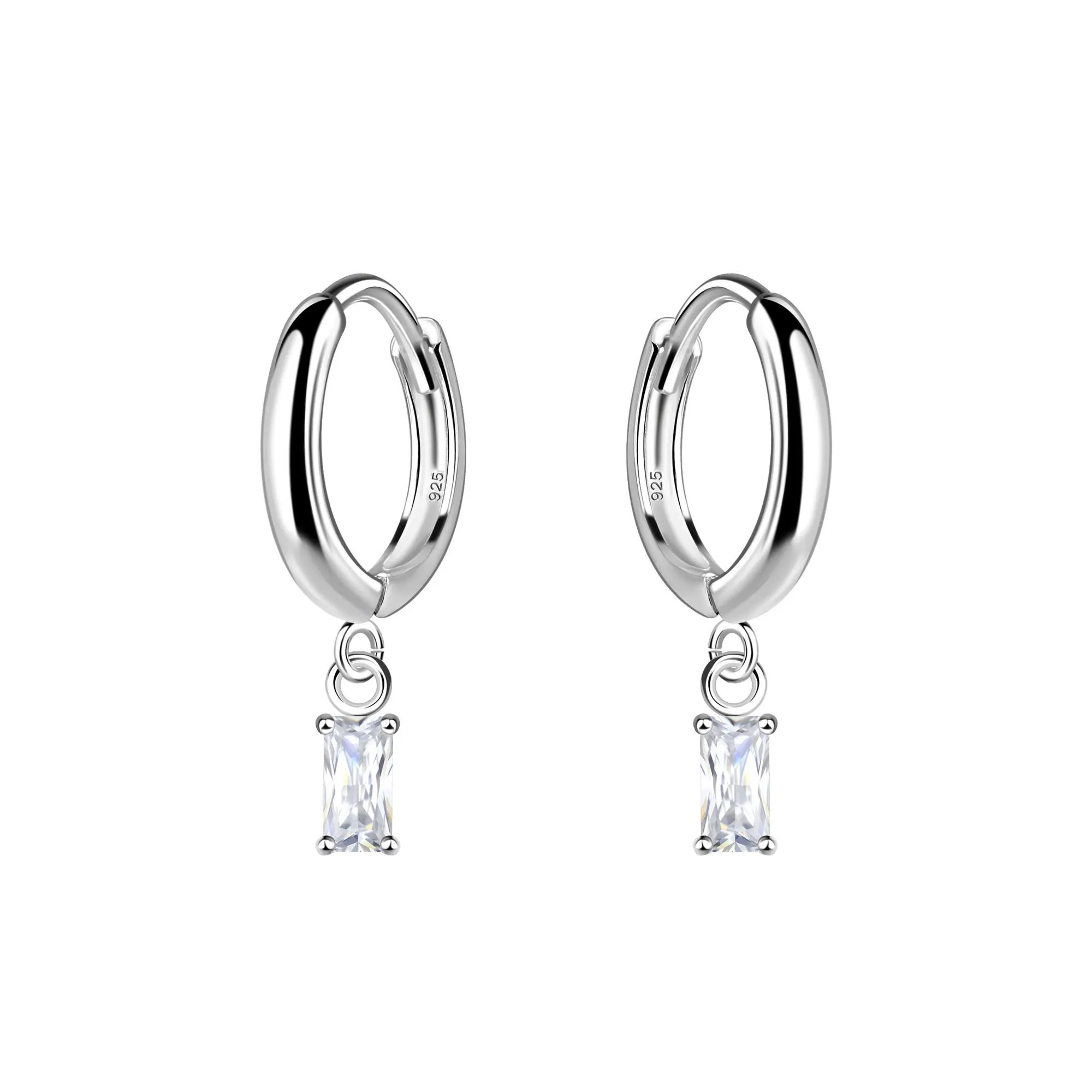 Sterling Silver Baguette CZ Huggie Hoop Earrings
