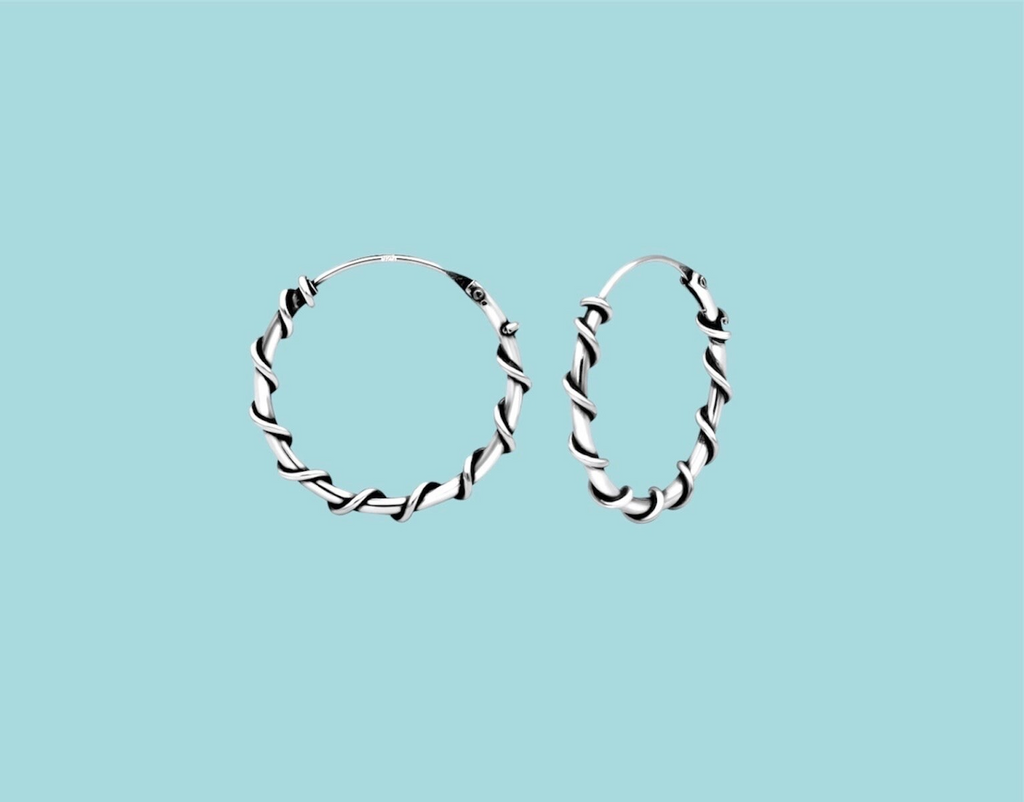 Sterling Silver Bali Twist Hoop Earrings