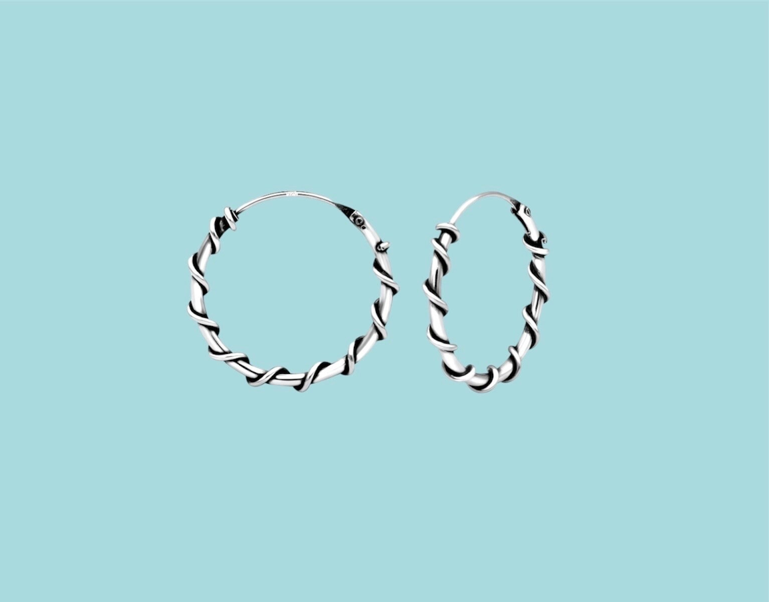 Sterling Silver Bali Twist Hoop Earrings
