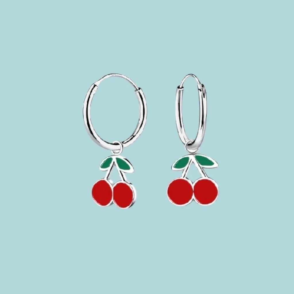 Sterling Silver Cherry Hoop Earrings
